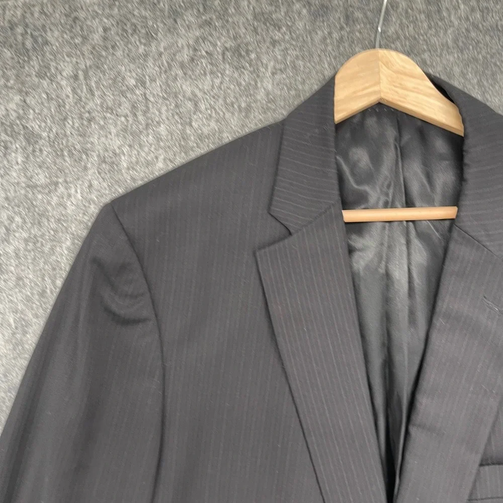 John Varvatos Blazer 42L Mens Pinstripe Black Two Button Suit Jacket